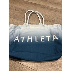 Athleta Beach Bag Gym Bag Tote Bag Blue Ombre White Canvas Shopping Bag